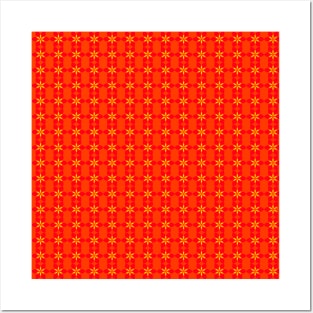 Yellow flowers on red pattern, version 9 Posters and Art